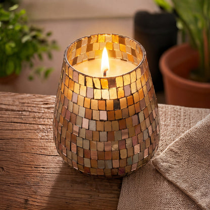 Tall Decorative Glass Jar Candle – Amber Mosaic product image 1, showing the distinctive design and materials