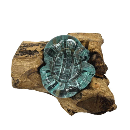 Molten Glass Single Candle Holder on Natural Wood Base, Handblown, showing the distinctive design – molten glass home decor product image 3