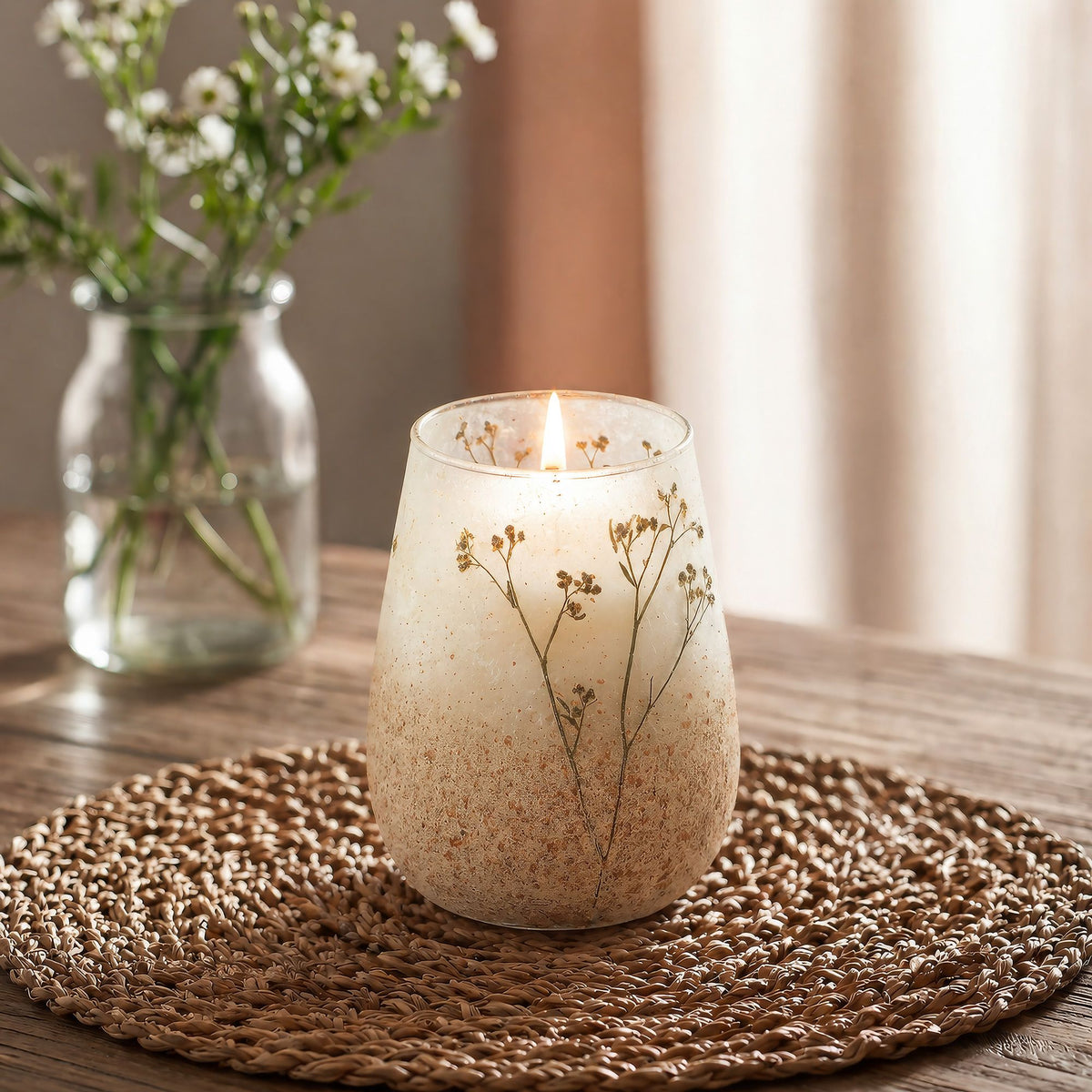 Tall Decorative Glass Jar Candle – Wildlight Woods product image 3, showing the distinctive design and materials