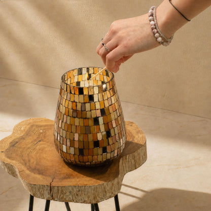 Tall Decorative Glass Jar Candle – Amber Mosaic product image 2, showing the distinctive design and materials