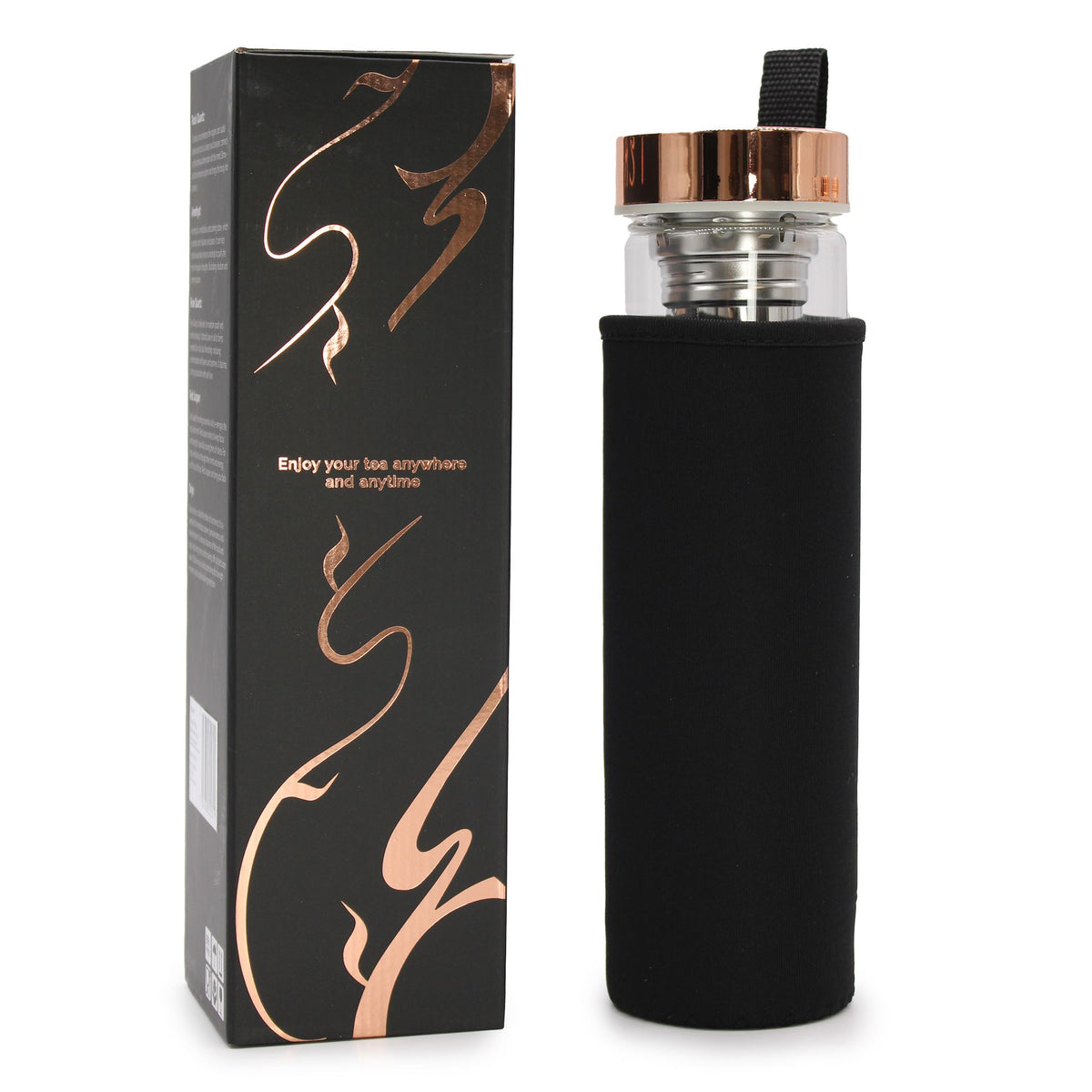 Crystal Glass Tea Infuser Bottle, Rose Gold - Rose Quartz, showing the distinctive design – glass tea infuser bottle product image 4