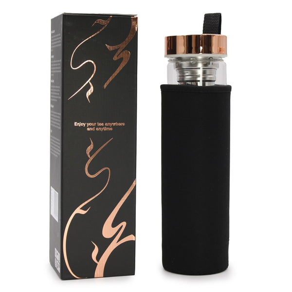 Crystal Glass Tea Infuser Bottle, Rose Gold - Onyx, showing the distinctive design – glass tea infuser bottle product image 1