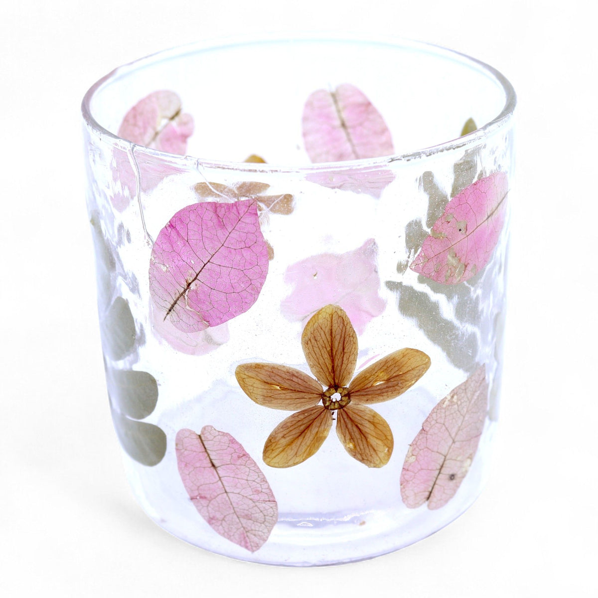 Natural Floral Recycled Glass Candle Holder, Primavera (8x8cm), showing the distinctive design – floral glass candle holder product image 11