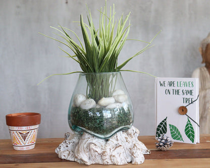 Small Molten Glass Decorative Bowl on Whitewashed Wood product image 2, showing the distinctive design and materials