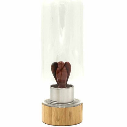 500 ml Crystal Infused Glass Water Bottle, Invigorating Red Jasper - Angel, showing the distinctive design – crystal water bottle product image 2