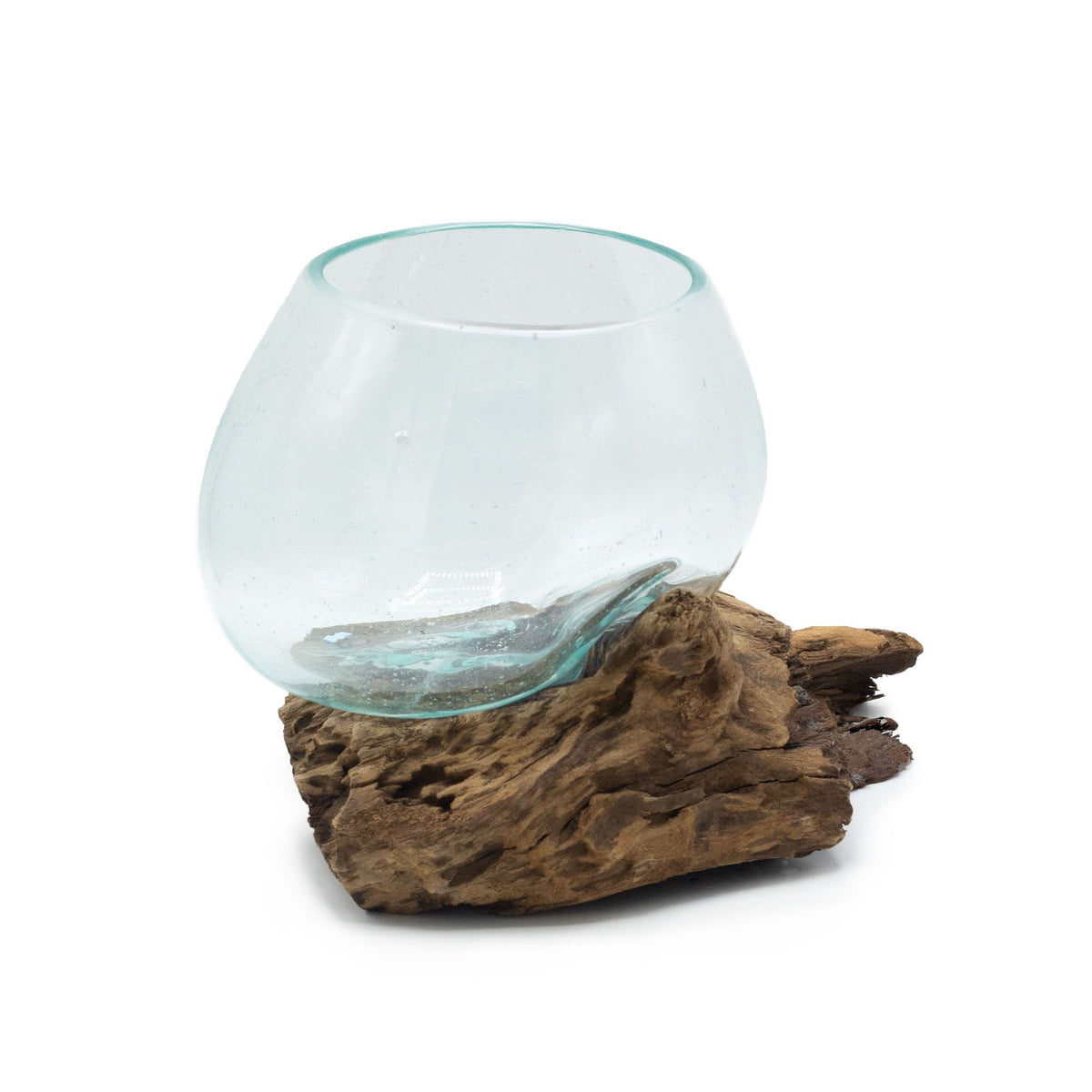 Medium Molten Glass Decorative Bowl on Natural Wood Base product image 2, showing the distinctive design and materials