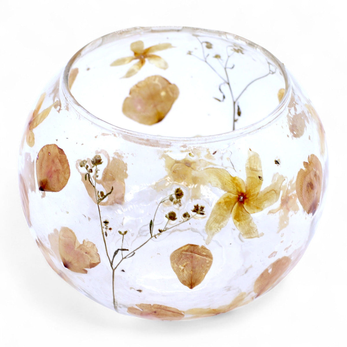 Natural Floral Recycled Glass Candle Holder, Rosa (12x13cm), showing the distinctive design – floral glass candle holder product image 5
