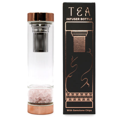 Crystal Glass Tea Infuser Bottle, Rose Gold - Rose Quartz, showing the distinctive design – glass tea infuser bottle product image 1
