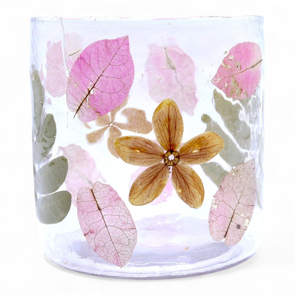 Natural Floral Recycled Glass Candle Holder, Primavera (8x8cm), showing the distinctive design – floral glass candle holder product image 12