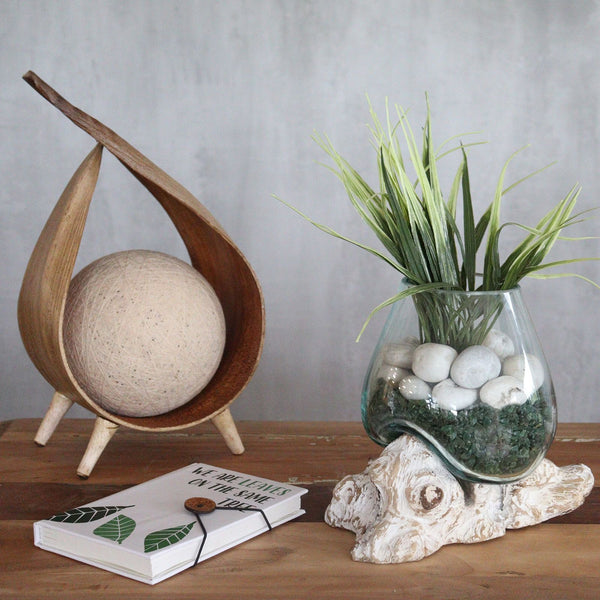 Small Molten Glass Decorative Bowl on Whitewashed Wood product image 1, showing the distinctive design and materials