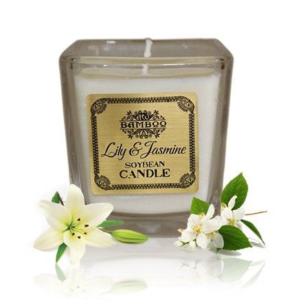 Soy Wax Jar Candle, Lily and Jasmine, showing the distinctive design – soy wax candle product image 18