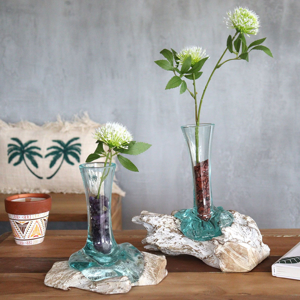 Medium Molten Glass Vase on Whitewashed Wood product image 6, showing the distinctive design and materials
