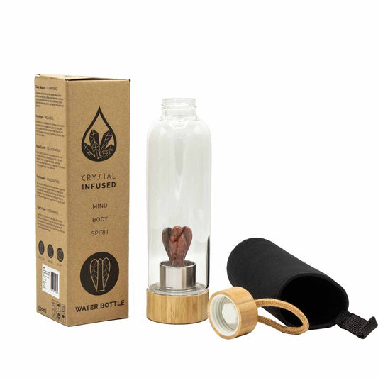 500 ml Crystal Infused Glass Water Bottle, Invigorating Red Jasper - Angel, showing the distinctive design – crystal water bottle product image 1