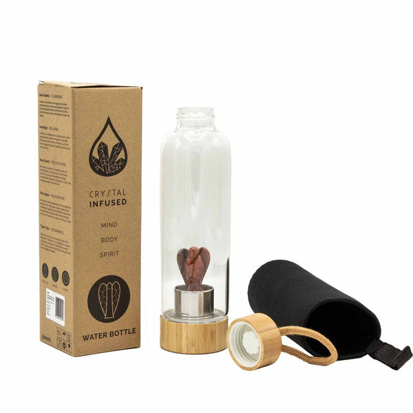 500 ml Crystal Infused Glass Water Bottle, Invigorating Red Jasper - Angel, showing the distinctive design – crystal water bottle product image 1