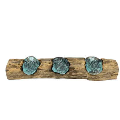 Triple Molten Glass Candle Holder on Natural Wood Base, Artisan Home, showing the distinctive design – molten glass home decor product image 6
