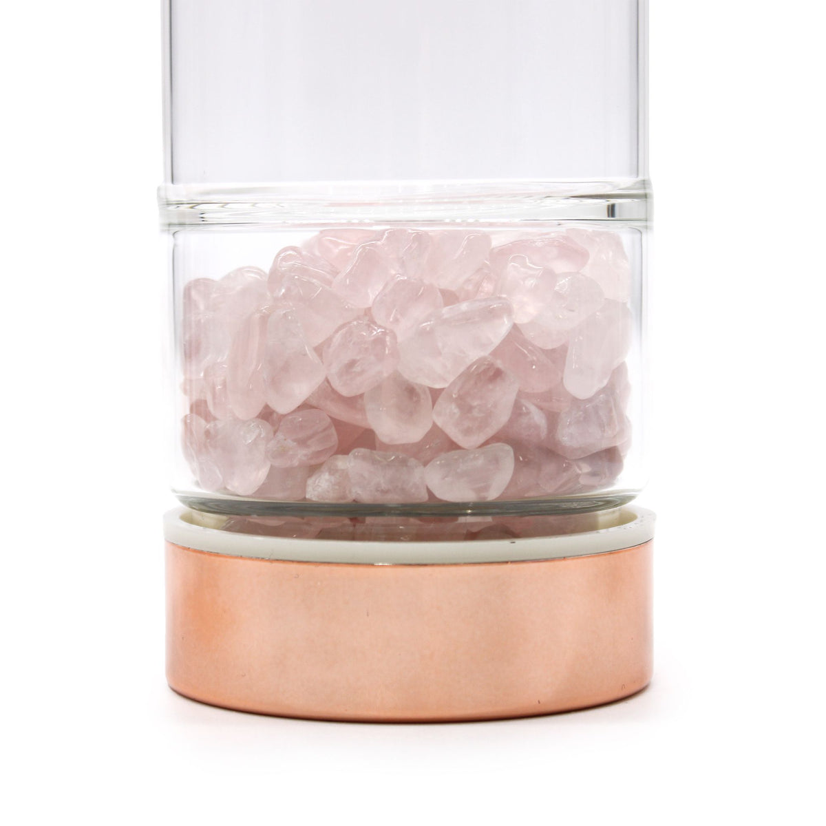 Crystal Glass Tea Infuser Bottle, Rose Gold - Rose Quartz, showing the distinctive design – glass tea infuser bottle product image 3