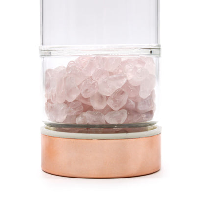 Crystal Glass Tea Infuser Bottle, Rose Gold - Rose Quartz, showing the distinctive design – glass tea infuser bottle product image 3