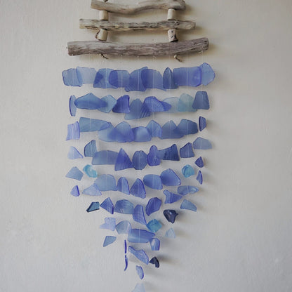Three-String Recycled Glass Wind Chime, All Blues, showing the distinctive design – recycled glass wind chime product image 3