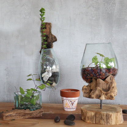 Hanging Sculptural Molten Glass Bowl, Artisan Decorative Bowl, showing the distinctive design – molten glass home decor product image 1