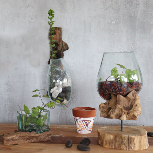 Hanging Sculptural Molten Glass Bowl, Artisan Decorative Bowl, showing the distinctive design – molten glass home decor product image 1
