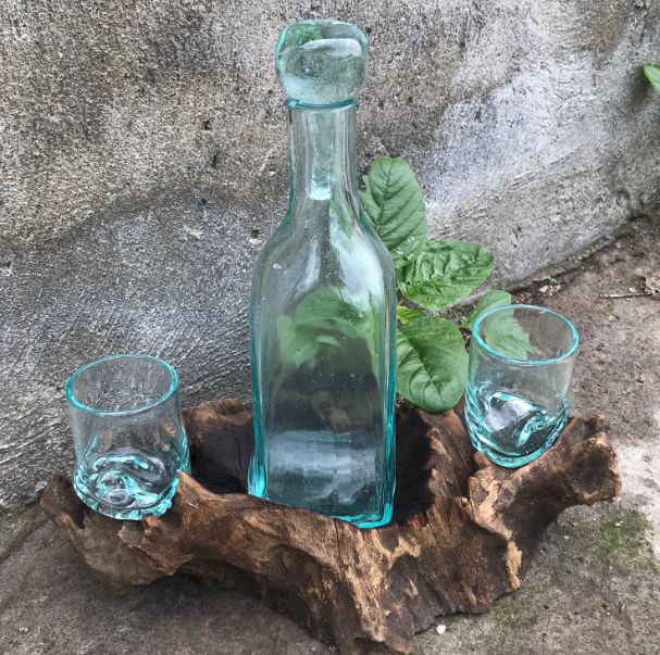 Sculptural Molten Glass Whisky Decanter and Glasses Set, Handcrafted, showing the distinctive design – molten glass home decor product image 2