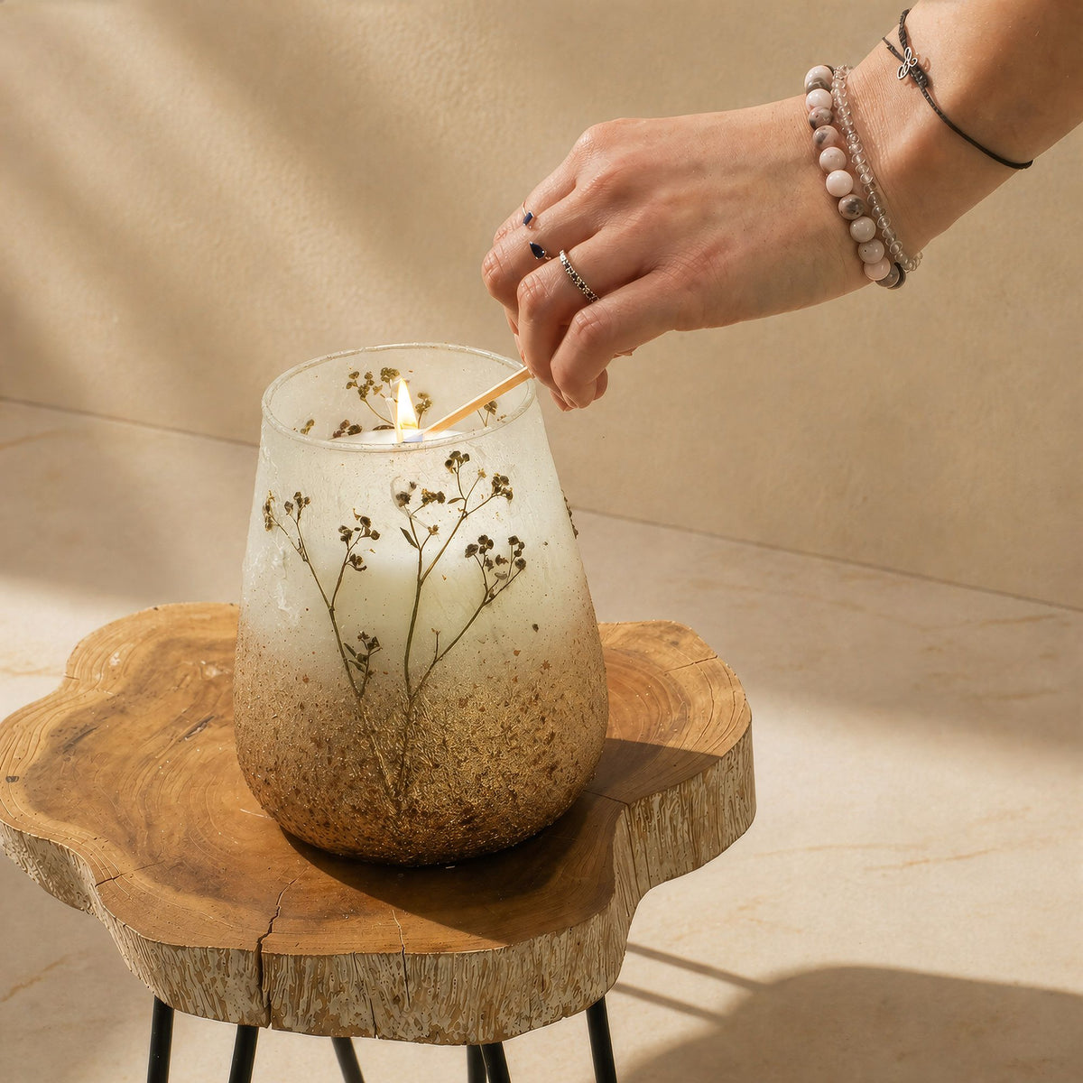 Tall Decorative Glass Jar Candle – Wildlight Woods product image 1, showing the distinctive design and materials