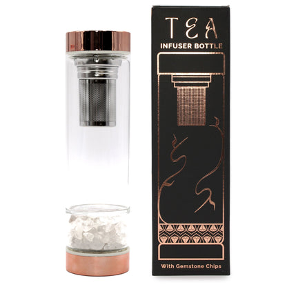 Crystal Glass Tea Infuser Bottle, Rose Gold - Rock Quartz, showing the distinctive design – glass tea infuser bottle product image 3