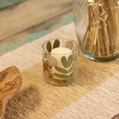Natural Floral Recycled Glass Candle Holder, Primavera (8x8cm), showing the distinctive design – floral glass candle holder product image 10