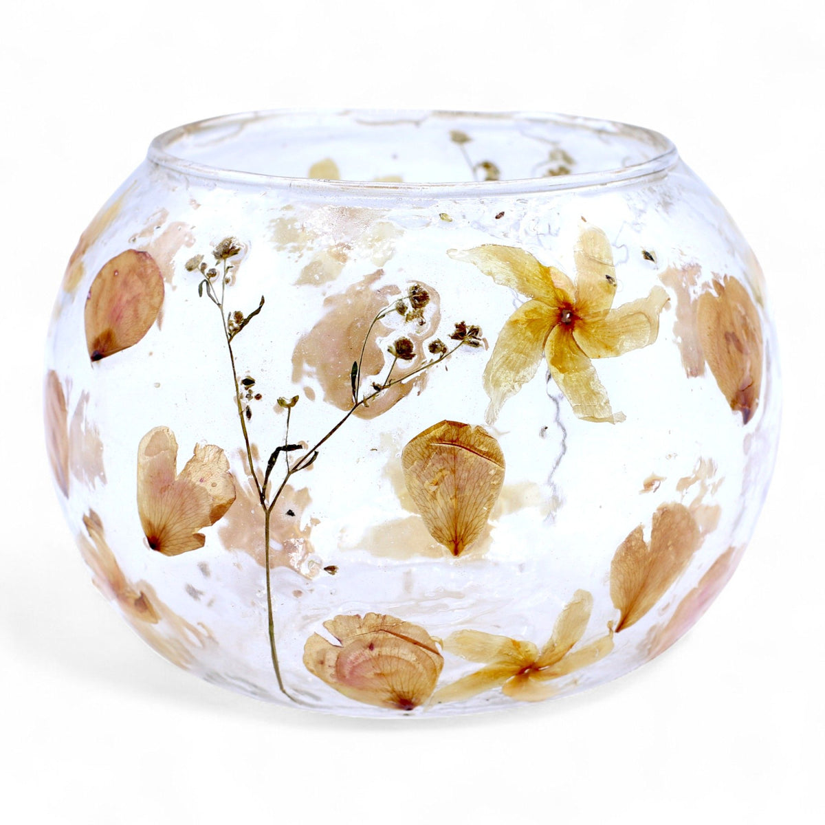 Natural Floral Recycled Glass Candle Holder, Rosa (12x13cm), showing the distinctive design – floral glass candle holder product image 4