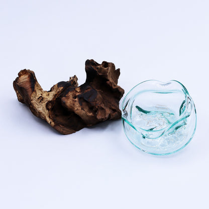 Molten Glass Wavy Bowl on Natural Wood Base (18 cm), Handblown, showing the distinctive design – molten glass home decor product image 7