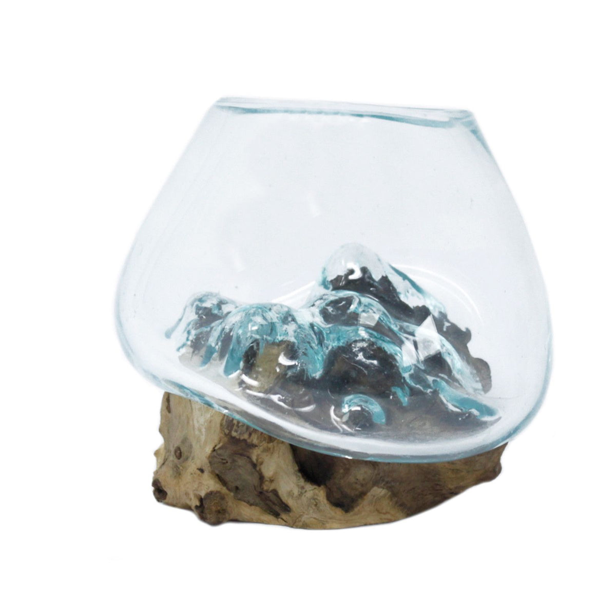 Small Molten Glass Decorative Bowl on Natural Wood Base product image 8, showing the distinctive design and materials
