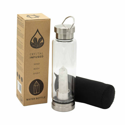 500 ml Crystal Infused Glass Water Bottle, Clear Quartz - Obelisk, showing the distinctive design – crystal water bottle product image 2