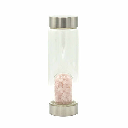 500 ml Crystal Infused Glass Water Bottle, Rejuvenating Rose Quartz - Chips, showing the distinctive design – crystal water bottle product image 5