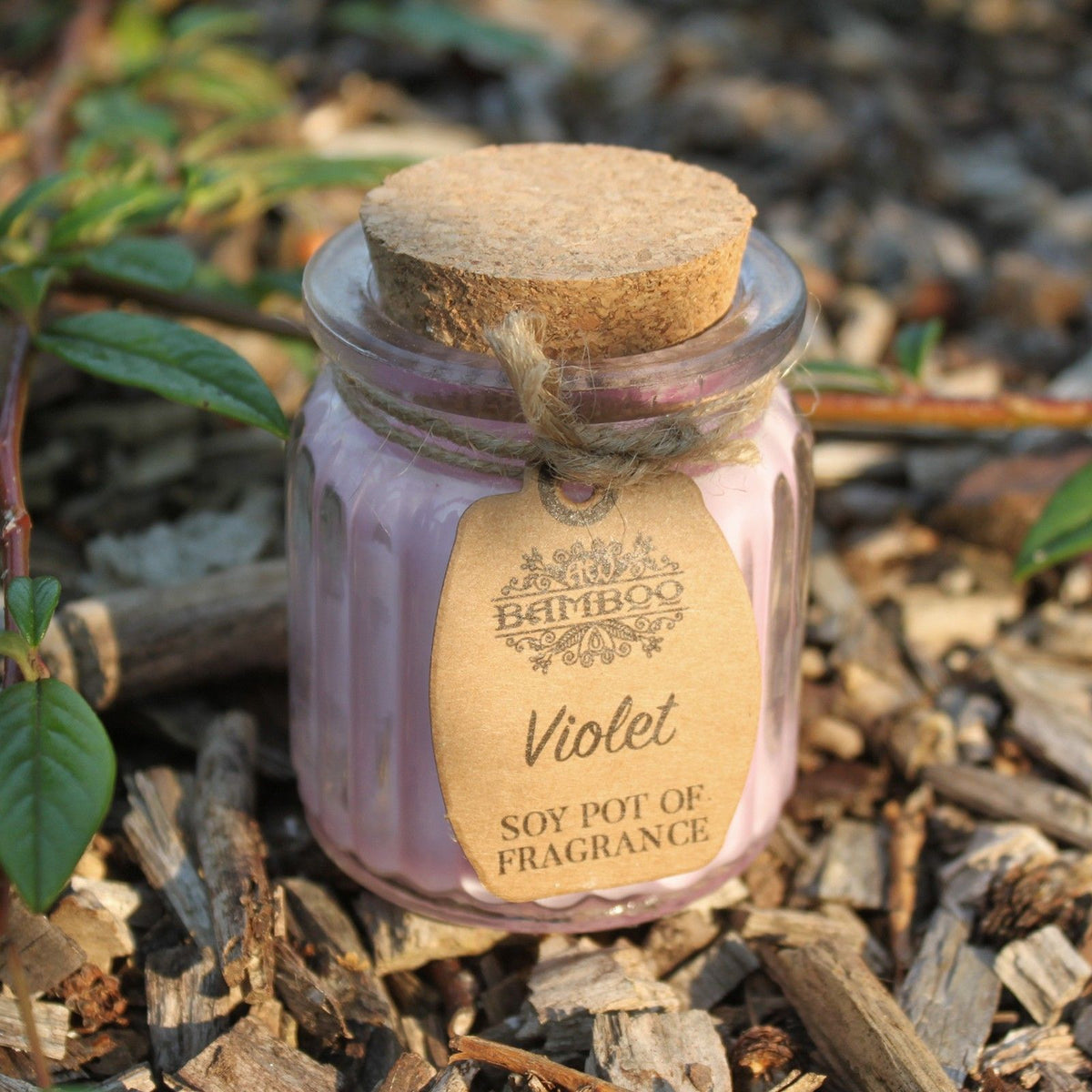 Violet Scented Soy Wax Pot Candle, showing the distinctive design – scented soy candle product image 3