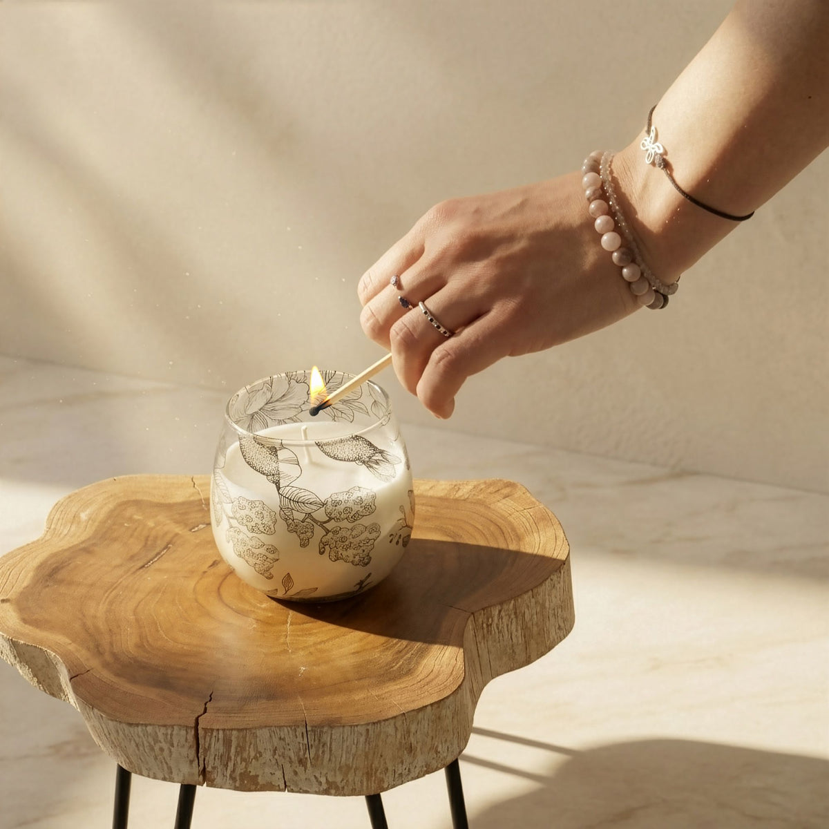 Small Decorative Glass Jar Candle – Drawn by Flame product image 7, showing the distinctive design and materials