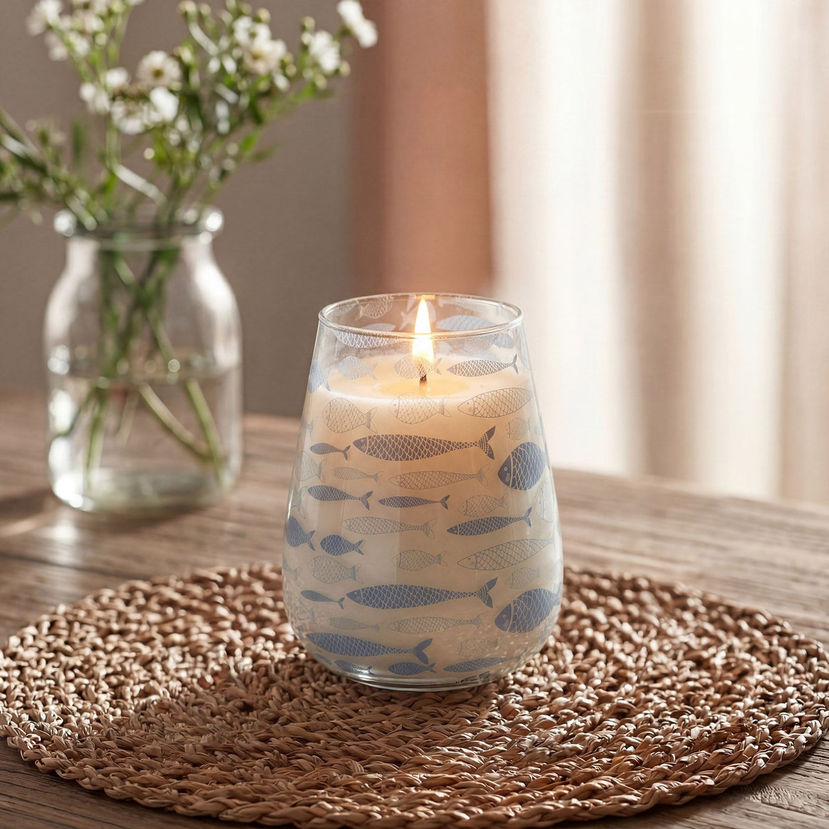 Tall Decorative Glass Jar Candle – Seabreeze product image 3, showing the distinctive design and materials