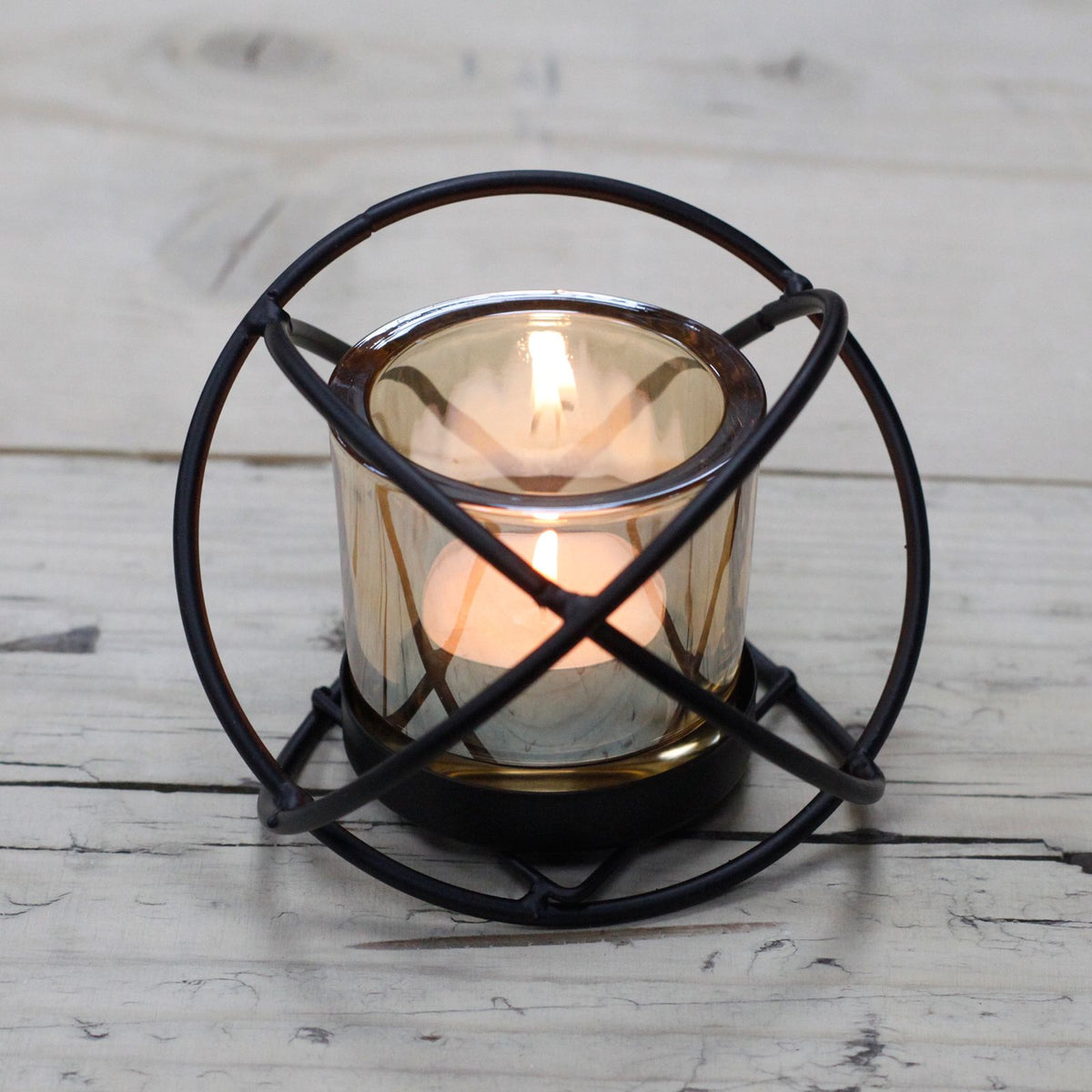 Geometric Iron Votive Candle Holder, Amber, showing the distinctive design – iron votive candle holder product image 2