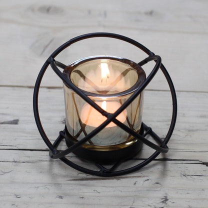 Geometric Iron Votive Candle Holder, Amber, showing the distinctive design – iron votive candle holder product image 2