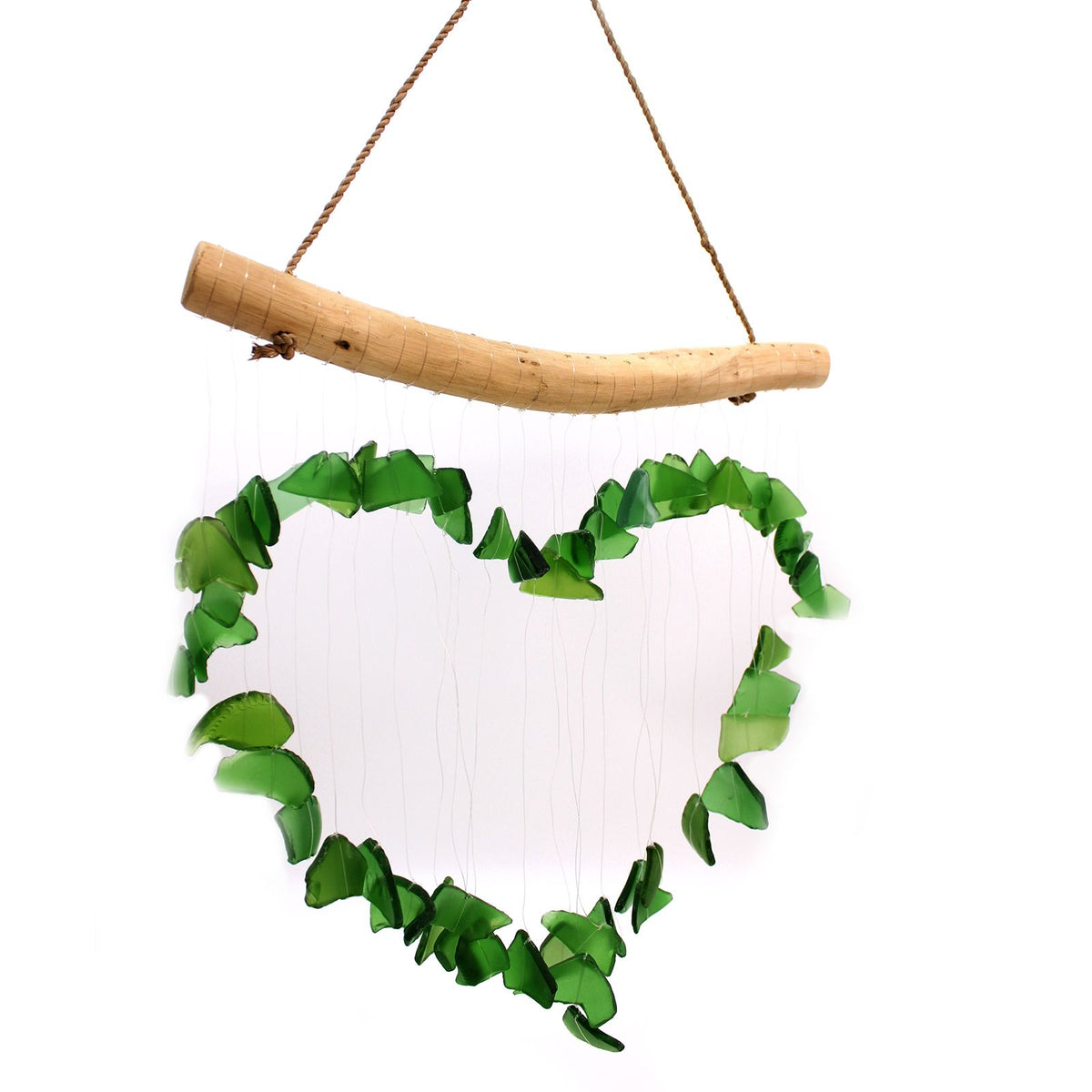 Green Love Recycled Glass Wind Chime, showing the distinctive design – recycled glass wind chime product image 2