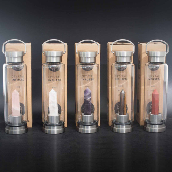 500 ml Crystal Infused Glass Water Bottle, Clear Quartz - Obelisk, showing the distinctive design – crystal water bottle product image 1