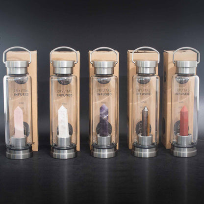 500 ml Crystal Infused Glass Water Bottle, Relaxing Amethyst - Obelisk, showing the distinctive design – crystal water bottle product image 2