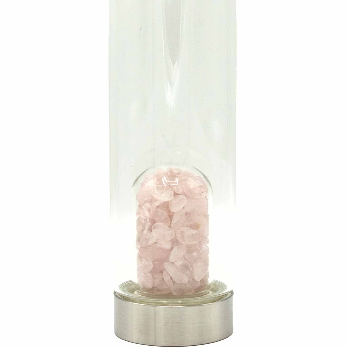 500 ml Crystal Infused Glass Water Bottle, Rejuvenating Rose Quartz - Chips, showing the distinctive design – crystal water bottle product image 2