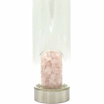 500 ml Crystal Infused Glass Water Bottle, Rejuvenating Rose Quartz - Chips, showing the distinctive design – crystal water bottle product image 2