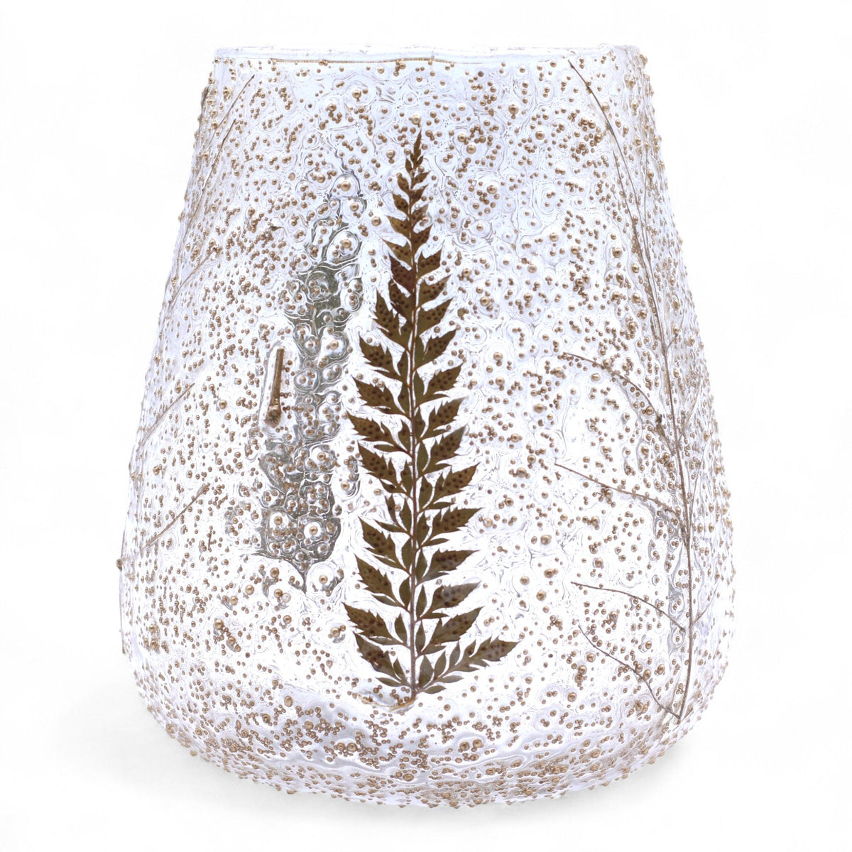Natural Floral Recycled Glass Candle Holder, Pino (15x12cm), showing the distinctive design – floral glass candle holder product image 4
