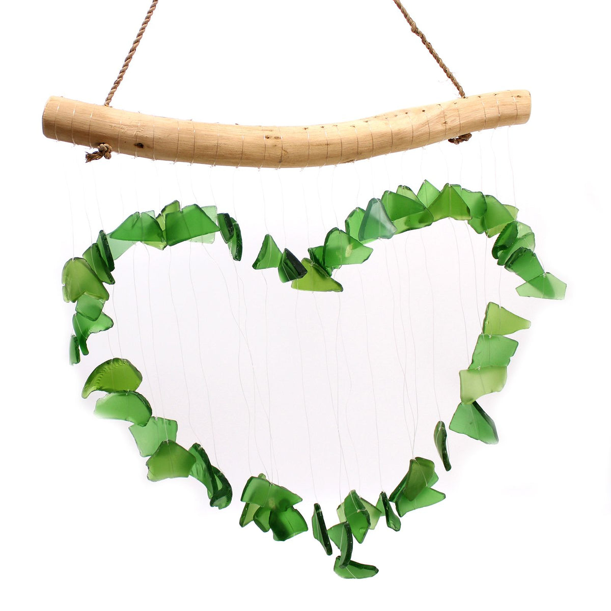 Green Love Recycled Glass Wind Chime, showing the distinctive design – recycled glass wind chime product image 7