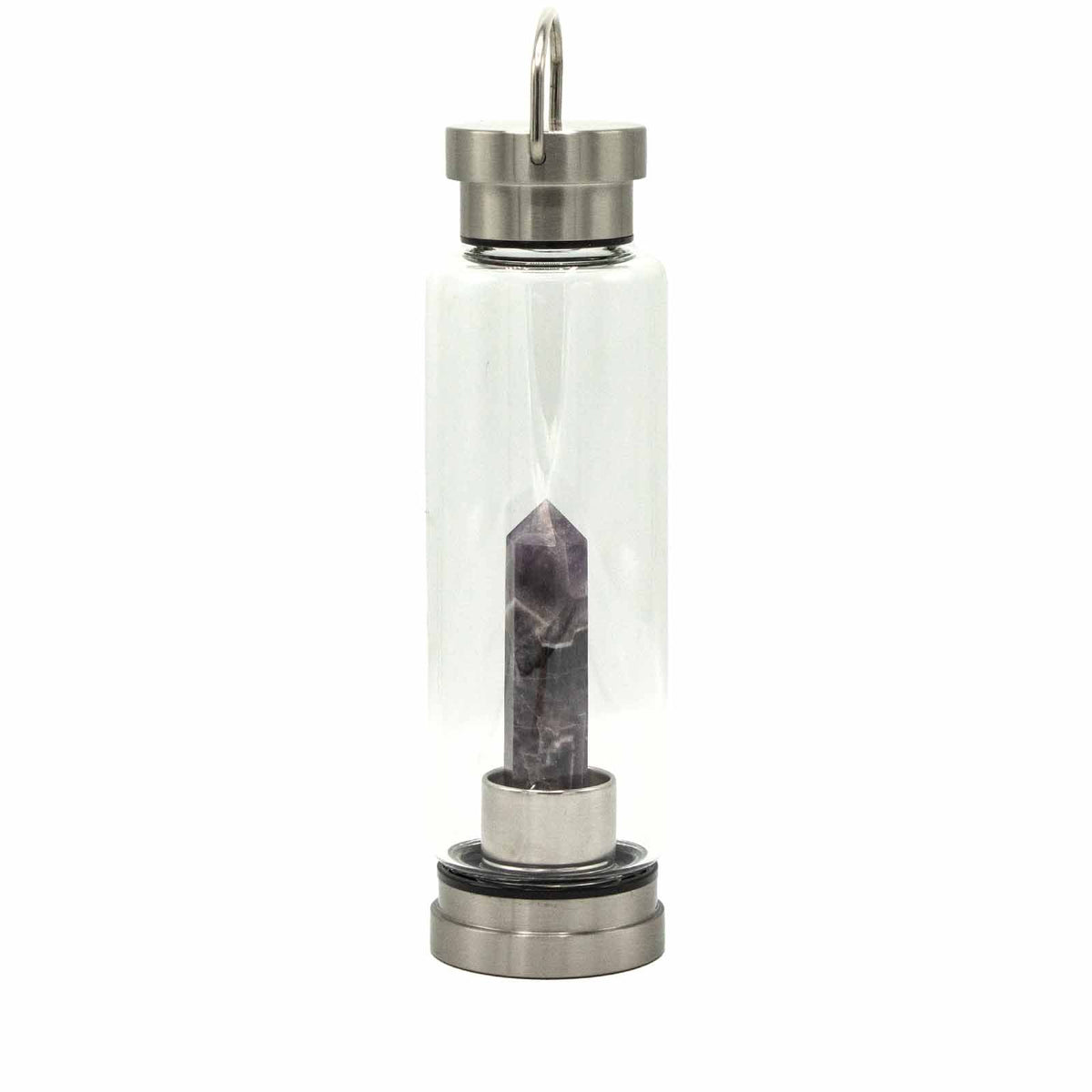 500 ml Crystal Infused Glass Water Bottle, Relaxing Amethyst - Obelisk, showing the distinctive design – crystal water bottle product image 1