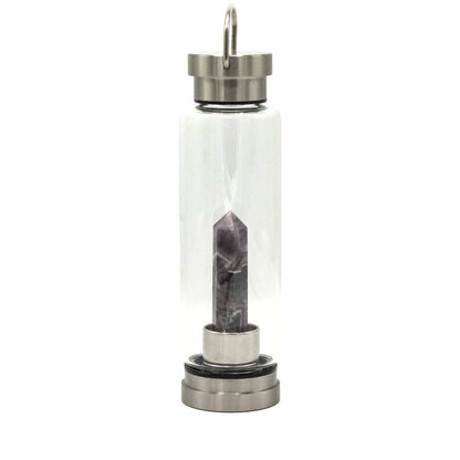 500 ml Crystal Infused Glass Water Bottle, Relaxing Amethyst - Obelisk, showing the distinctive design – crystal water bottle product image 1