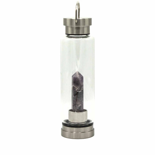 500 ml Crystal Infused Glass Water Bottle, Relaxing Amethyst - Obelisk, showing the distinctive design – crystal water bottle product image 1