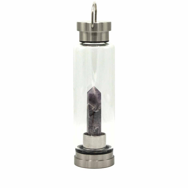 500 ml Crystal Infused Glass Water Bottle, Relaxing Amethyst - Obelisk, showing the distinctive design – crystal water bottle product image 1