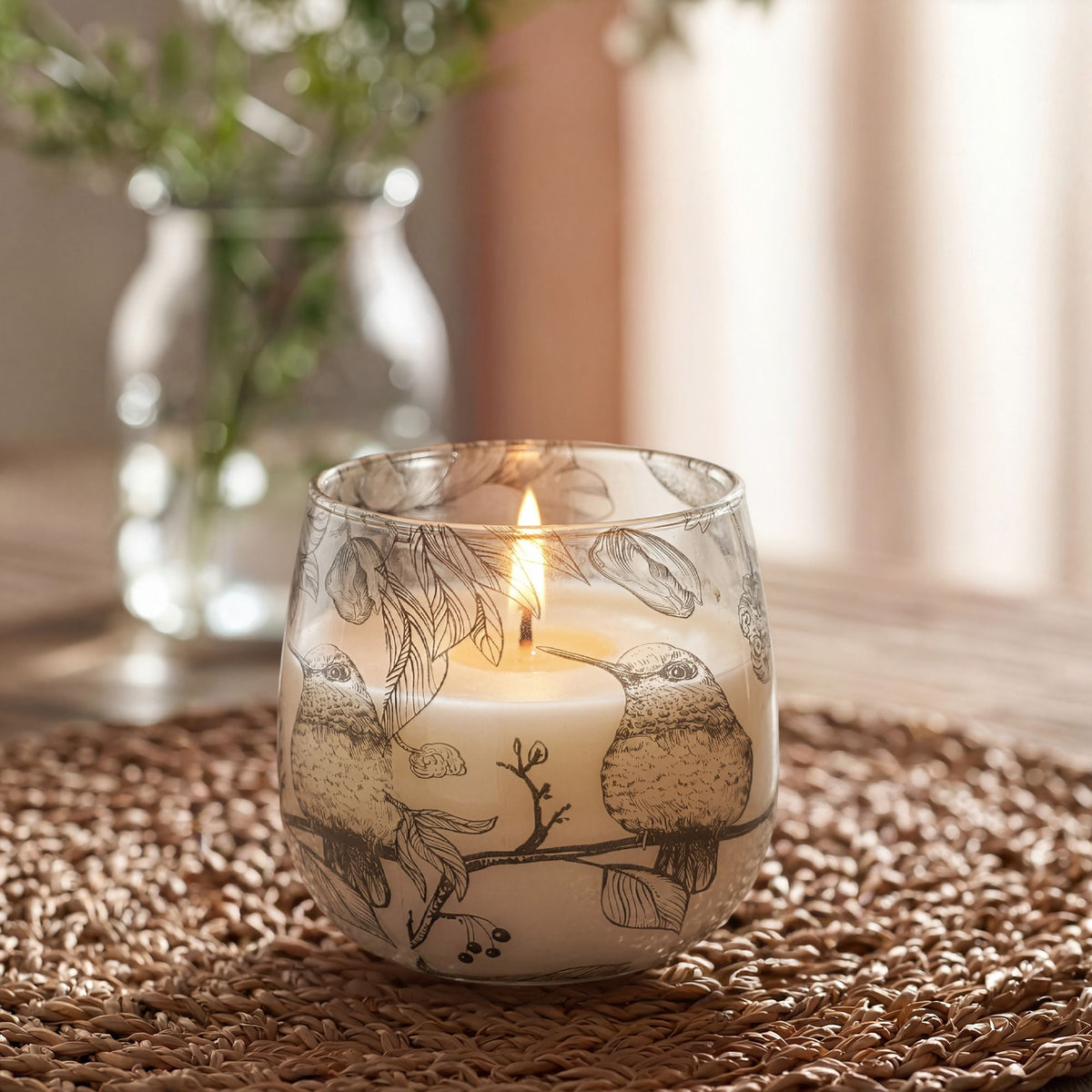 Medium Decorative Glass Jar Candle – Drawn by Flame product image 2, showing the distinctive design and materials